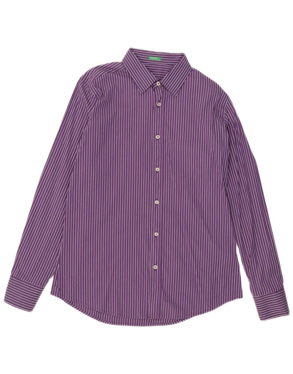Camisa masculina Benetton XL listrada roxa de algodão