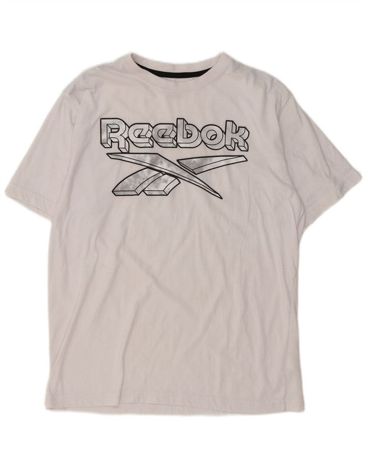 Camiseta gráfica masculina Reebok Top médio algodão branco