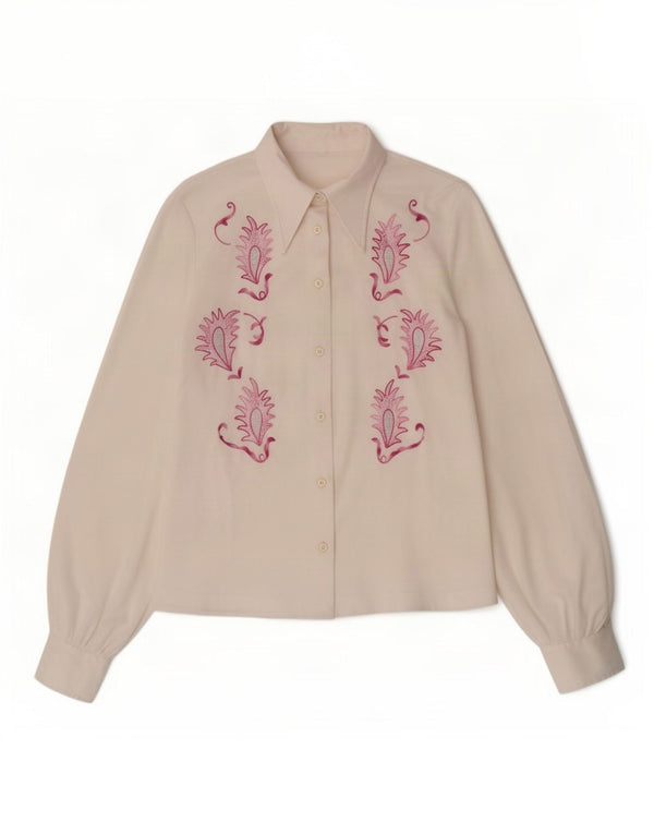 Camisa feminina vintage blusa média branca floral
