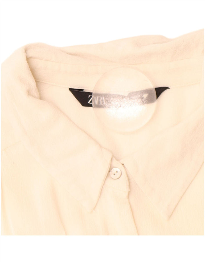 Camisa feminina Zara UK 14 lã virgem branca média