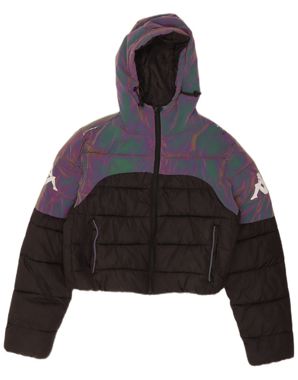 Jaqueta feminina acolchoada com capuz e capuz Kappa UK 6 XS preto colorblock
