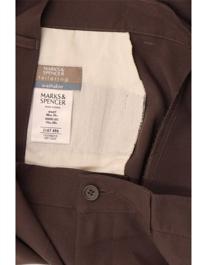 Calça chino reta masculina Marks & Spencer W34 L29 poliéster marrom