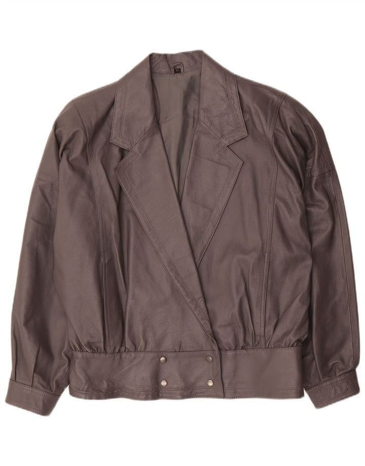 Jaqueta de couro oversized bomber feminina vintage EU 42 couro cinza grande
