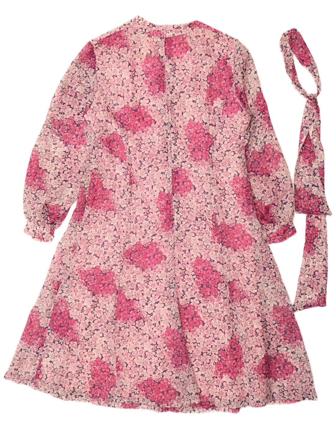 Vestido feminino VINTAGE manga comprida linha A EU 44 XL rosa floral poliéster