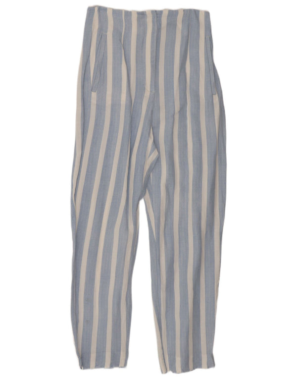 Calça feminina Zara cintura alta slim fit XS W24 L26 listrada azul