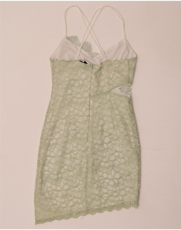 Topshop vestido feminino assimétrico de renda frente única Reino Unido 10 pequeno verde geométrico