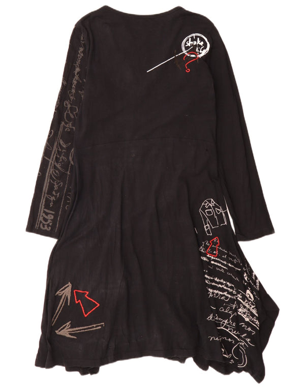 Vestido feminino Desigual gráfico manga comprida assimétrico Reino Unido 18 XL preto