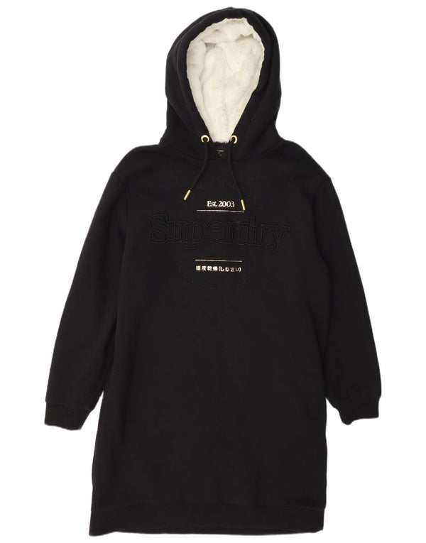 Vestido feminino Superdry com capuz gráfico UK 14 grande algodão preto