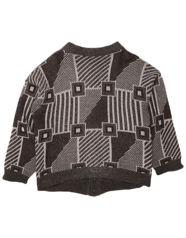 Suéter cardigã feminino VINTAGE oversized UK 18 XL cinza geométrico