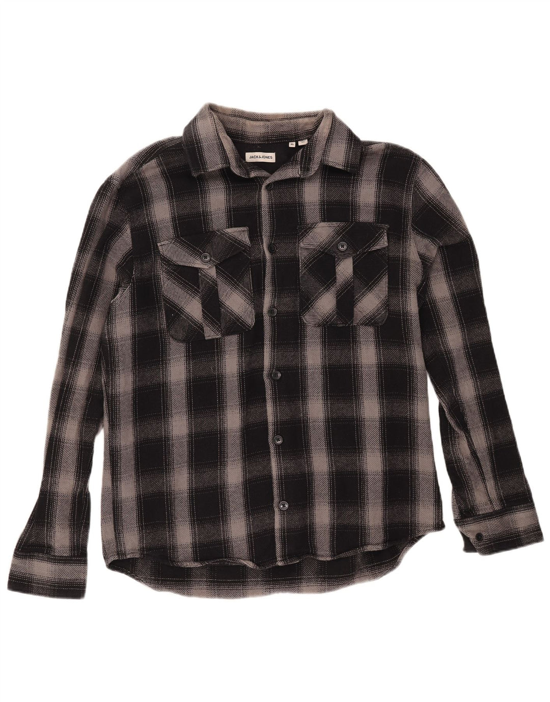 Camisa masculina de flanela JACK & JONES XL de algodão xadrez preto