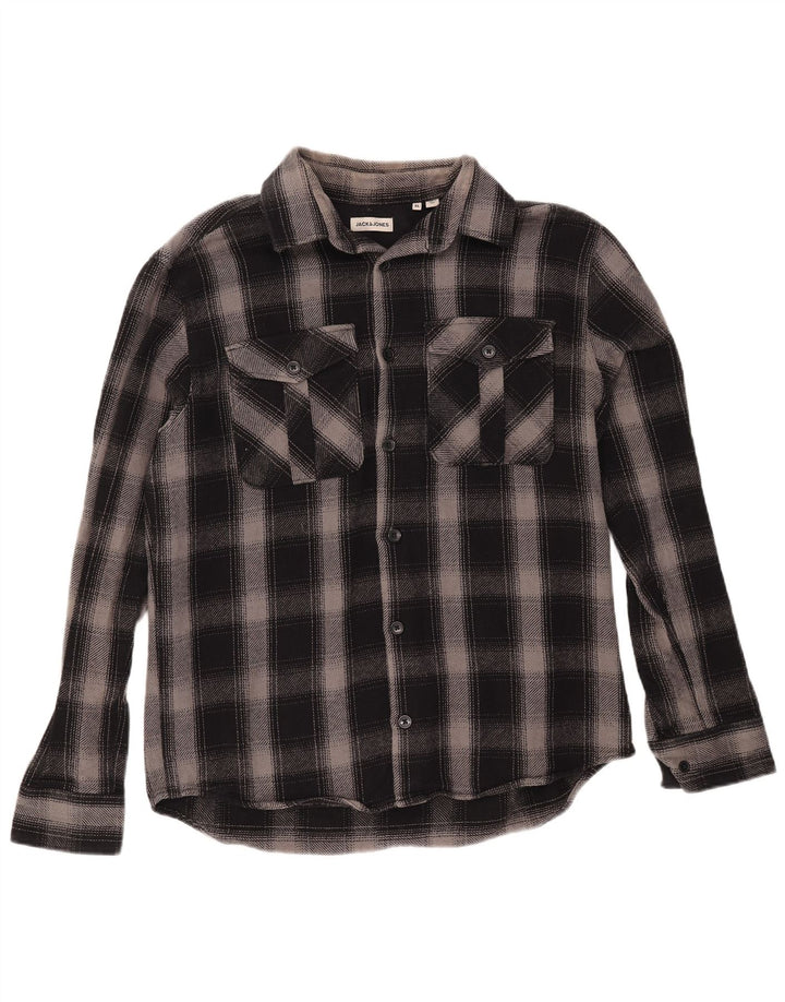 Camisa masculina de flanela JACK & JONES XL de algodão xadrez preto