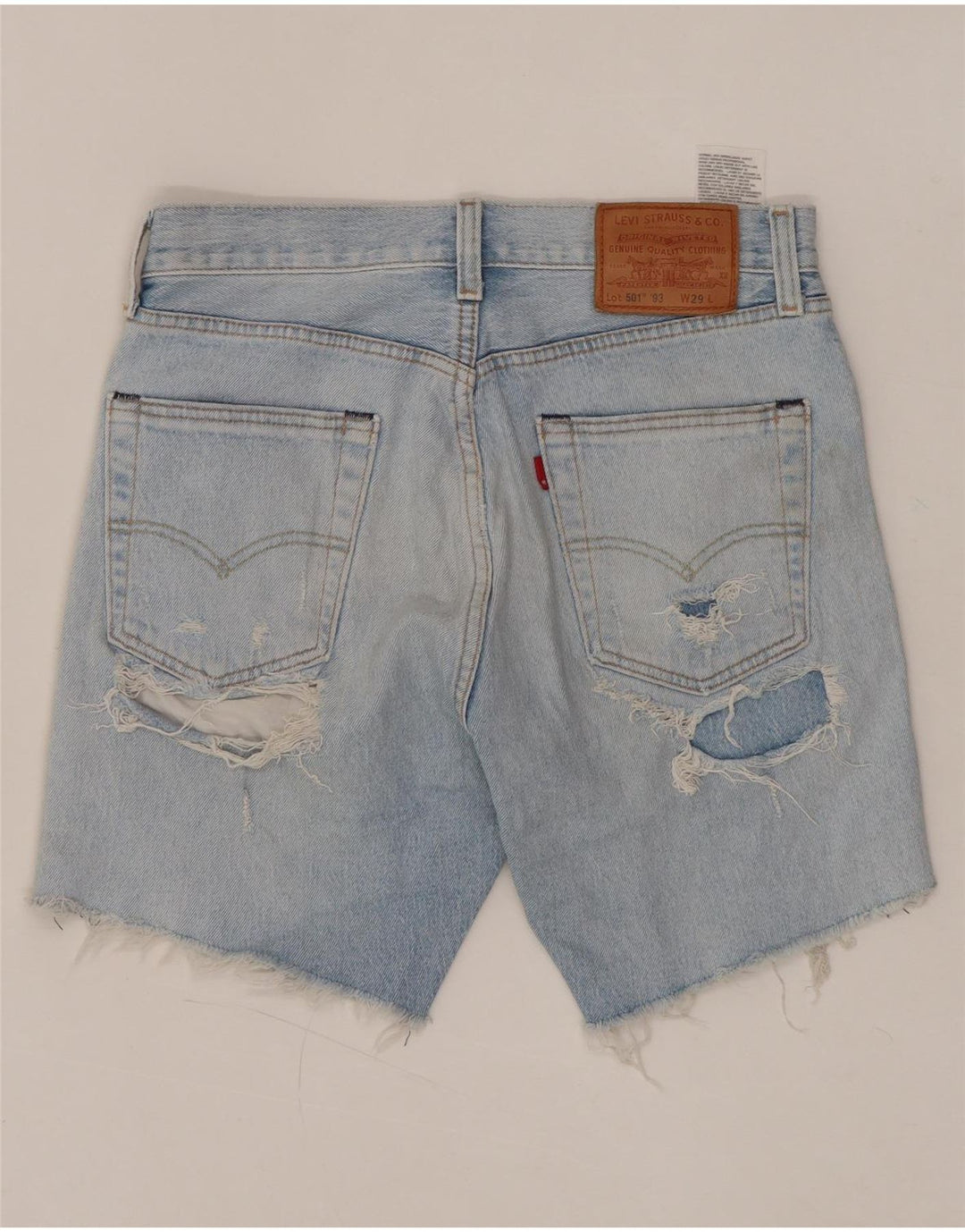 Shorts jeans feminino Levi's 501 de cintura alta desgastado W29 azul médio