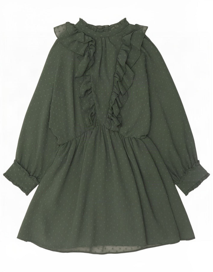 Vestido feminino Zara de manga comprida com babados na frente e linha A Reino Unido 14 verde médio