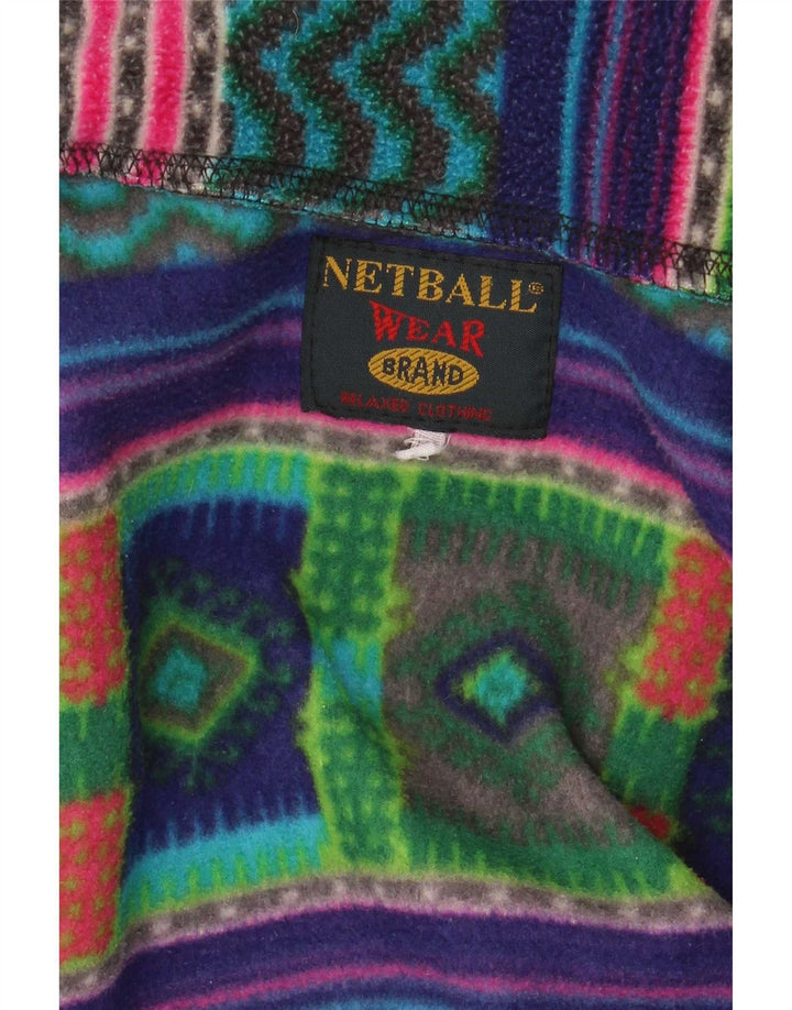 Jumper de lã masculino vintage com zíper e pescoço XL multicolorido geométrico
