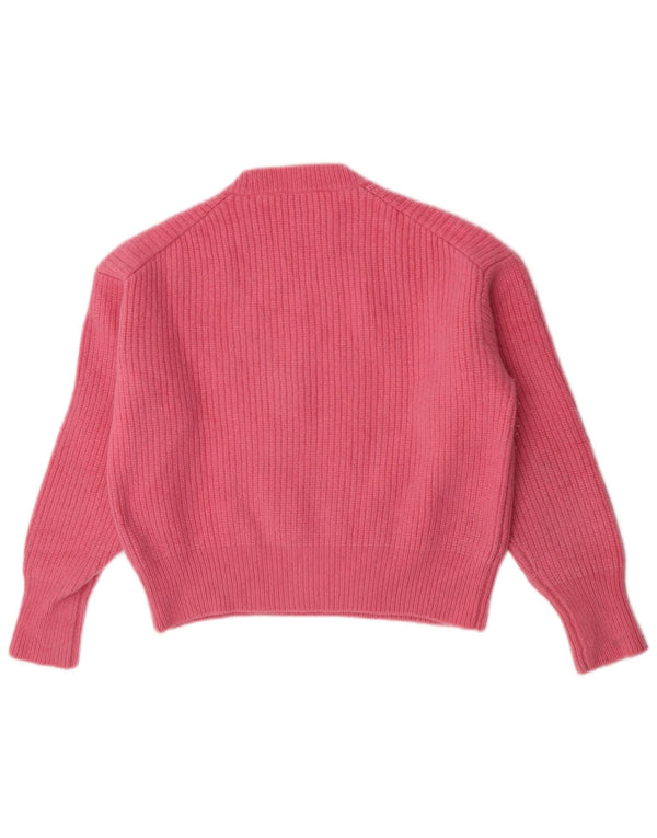 Zara Suéter feminino cropped com gola redonda Reino Unido 14 lã rosa médio