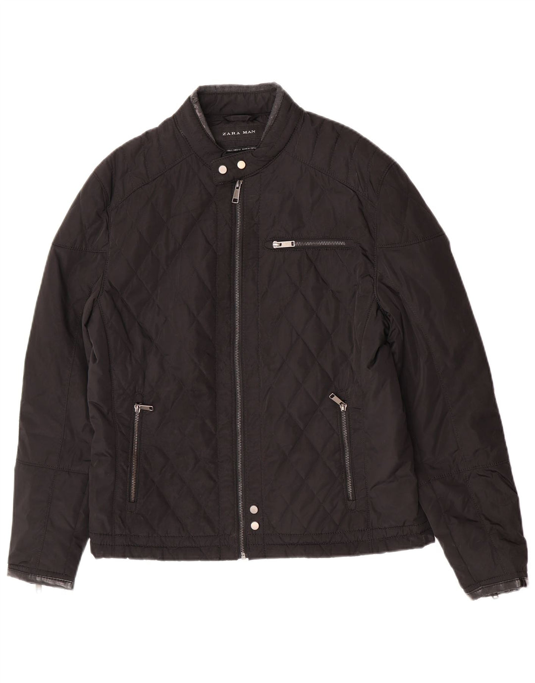 Jaqueta acolchoada masculina Zara UK 40 grande poliéster preto