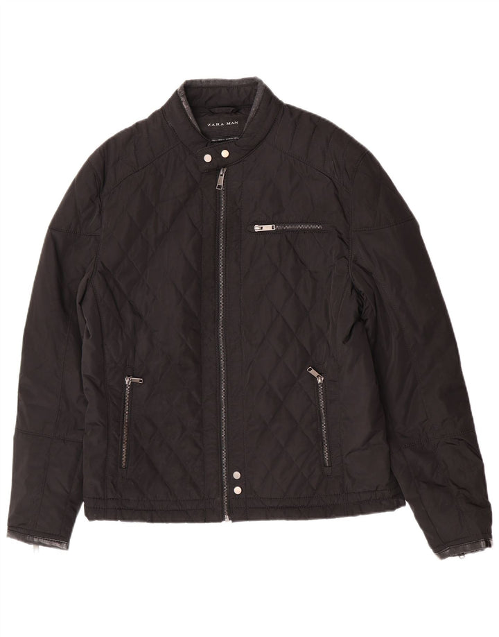 Jaqueta acolchoada masculina Zara UK 40 grande poliéster preto
