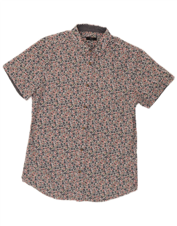 Camisa masculina de manga curta M&Co pequena de algodão floral multicolorido