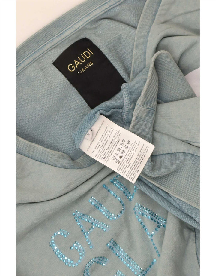 Suéter gráfico feminino Gaudi UK 14 algodão azul médio