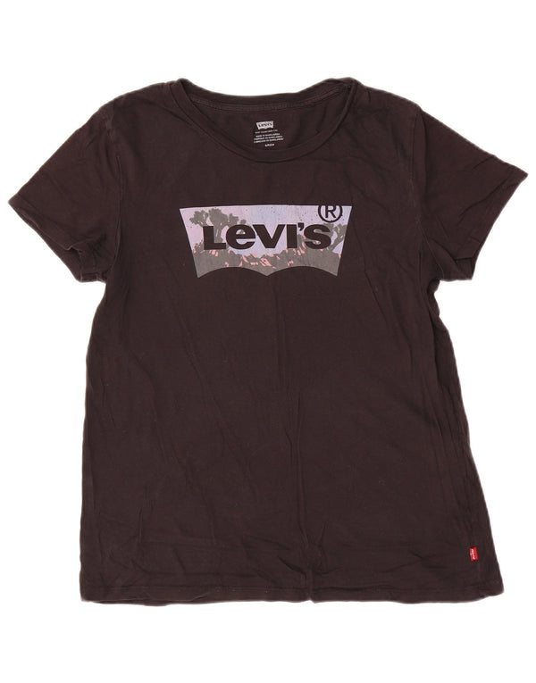 Camiseta feminina gráfica Levi's Top UK 10 pequeno algodão preto