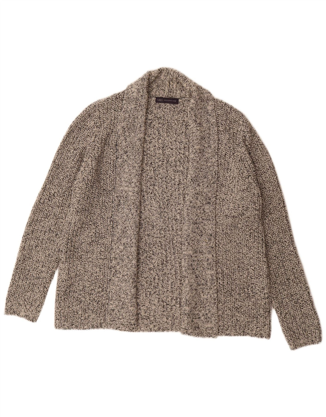 Suéter cardigã aberto feminino Marks & Spencer Reino Unido 16 grande cinza manchado
