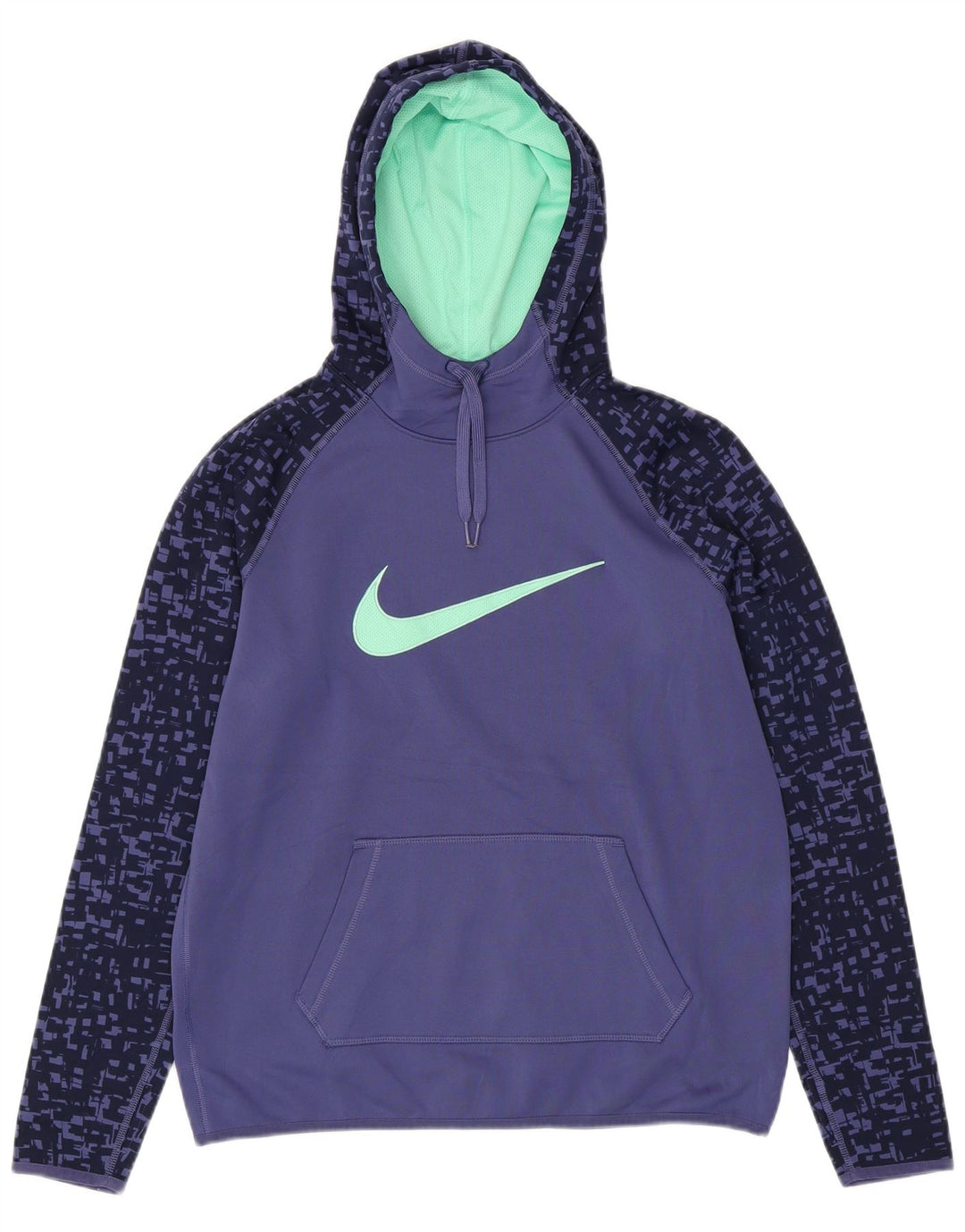 NIKE Womens Dri Fit Graphic Hoodie Jumper UK 14 Médio Roxo Geométrico