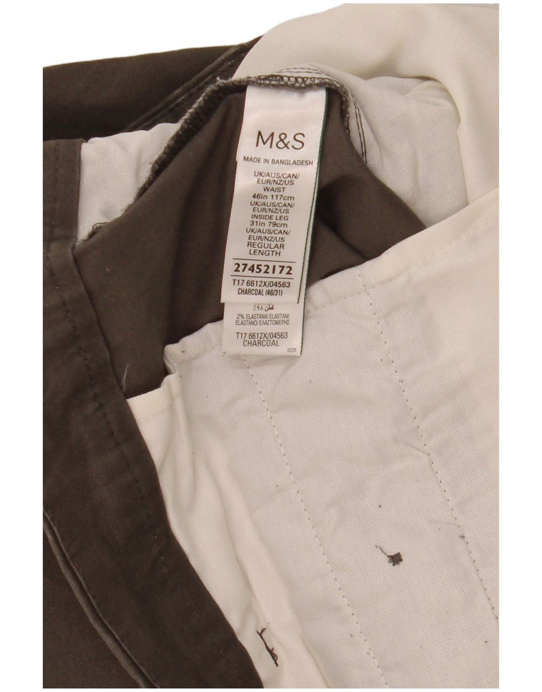 Calça Chino Masculina Marks & Spencer Regular Fit W46 L31 Algodão Cinza