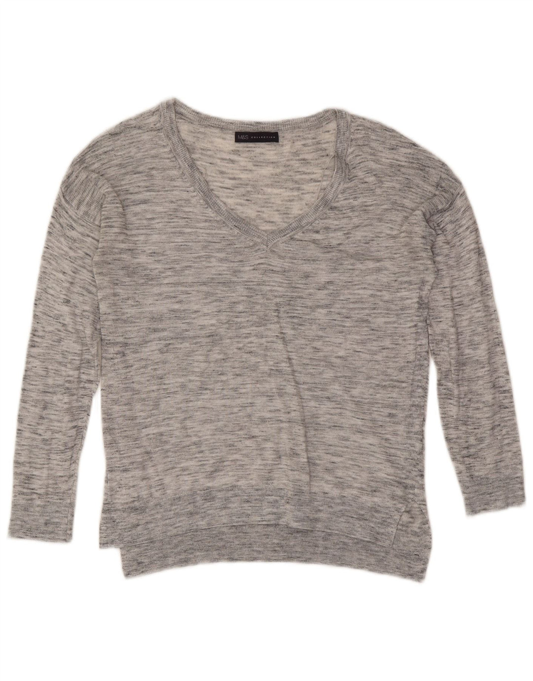 Suéter feminino Marks & Spencer com decote em V Reino Unido 8 pequeno cinza manchado