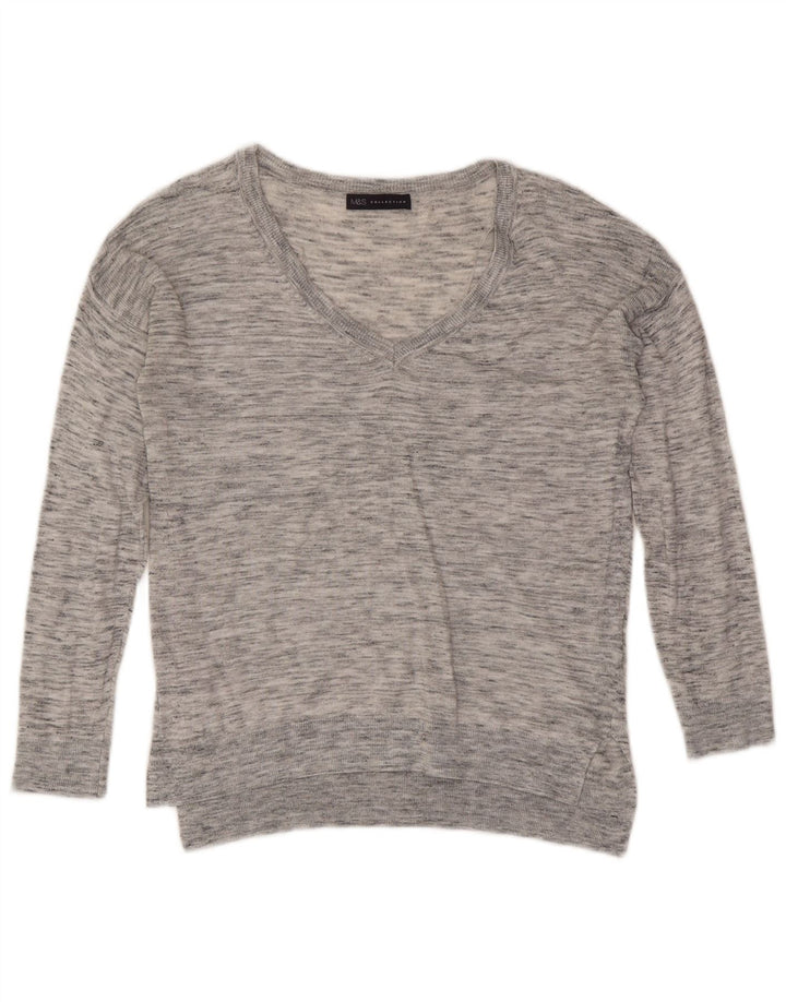Suéter feminino Marks & Spencer com decote em V Reino Unido 8 pequeno cinza manchado