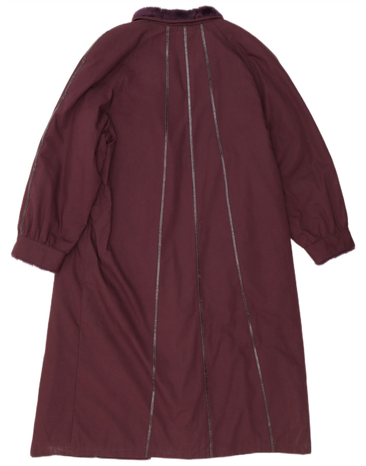 Sobretudo feminino vintage Reino Unido 16 grande poliéster listrado cor de vinho