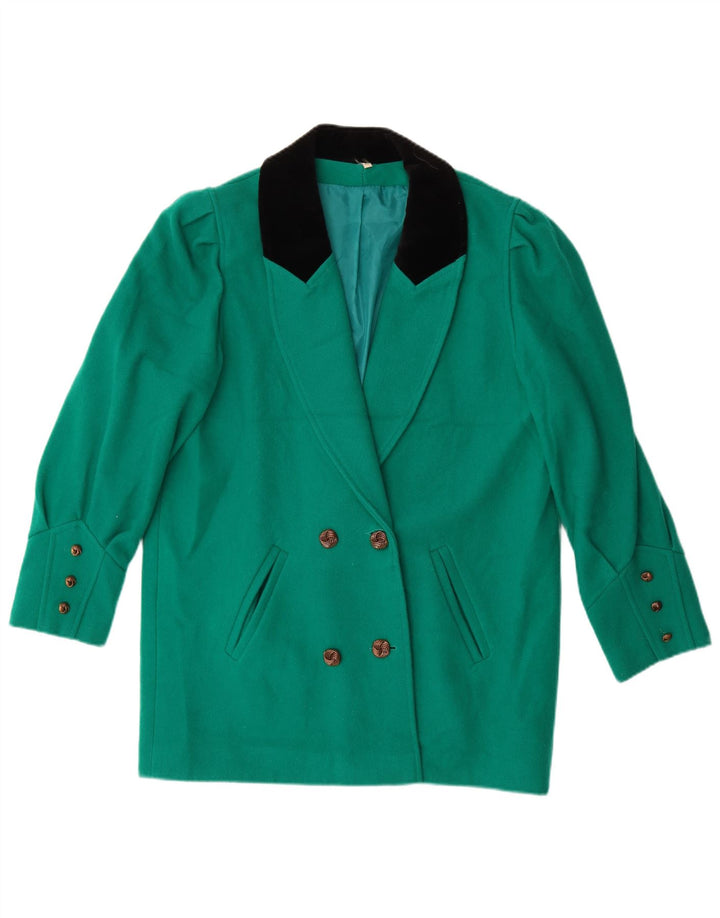 Jaqueta blazer feminina vintage com peito duplo UK 14 grande colorblock verde