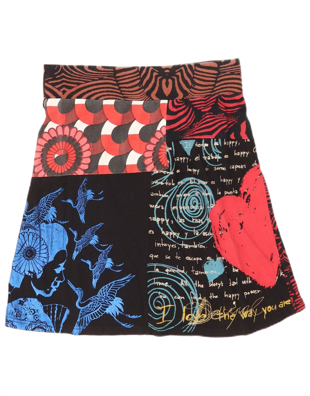 Desigual saia feminina gráfica linha A médio W30 patchwork preto