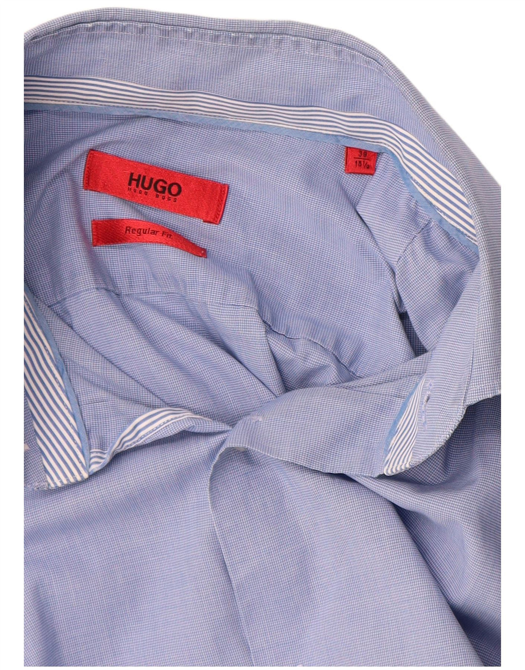 Camisa masculina Hugo Boss Regular Fit tamanho 39 15 1/2 algodão azul médio