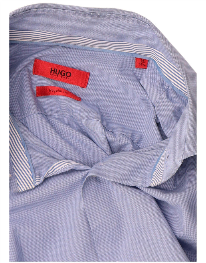 Camisa masculina Hugo Boss Regular Fit tamanho 39 15 1/2 algodão azul médio