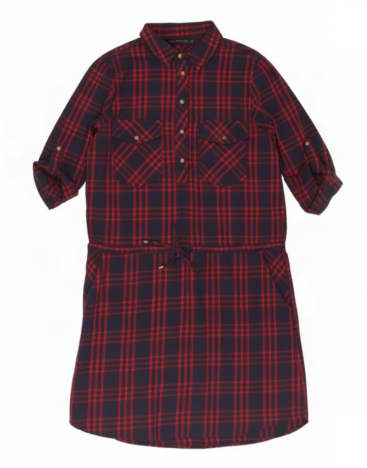 Pulôver feminino Zara vestido camisa UK 14 médio xadrez azul marinho