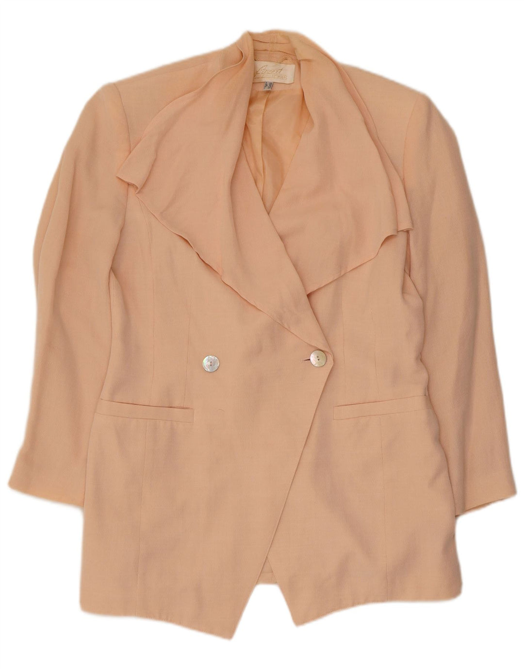 Jaqueta blazer feminina vintage com peito duplo Reino Unido 12 viscose rosa médio
