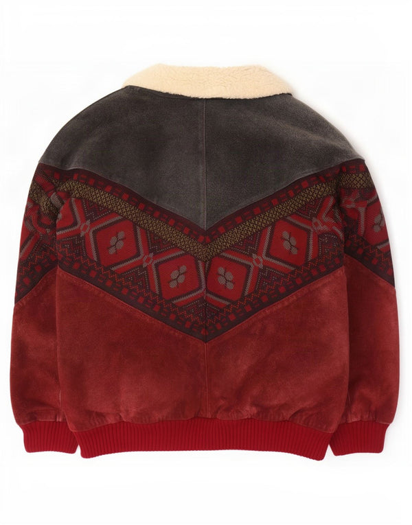 Jaqueta masculina vintage de camurça sherpa IT 56 3XL couro geométrico marrom