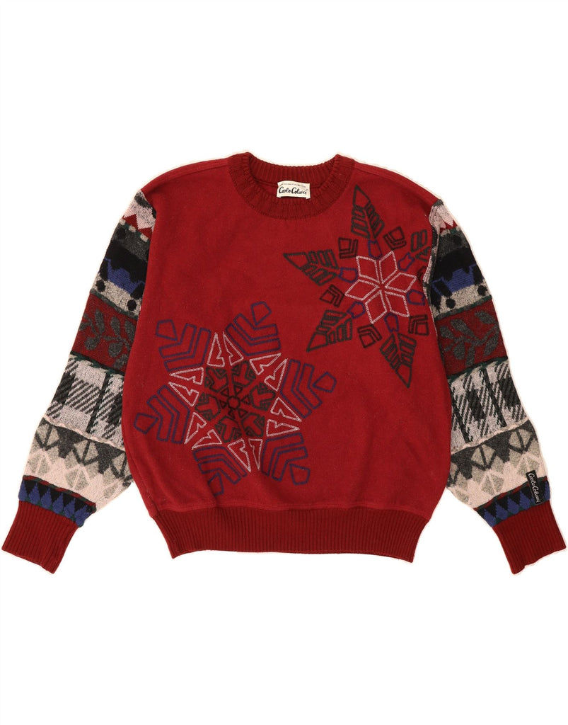 CARLO COLUCCI Womens Crew Neck Jumper Sweater IT 50 XL Burgundy Fair Isle Vintage Carlo Colucci and Second-Hand Carlo Colucci from Messina Hembry 