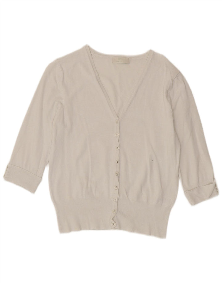Suéter cardigã feminino Marks & Spencer manga 3/4 Reino Unido 12 médio branco