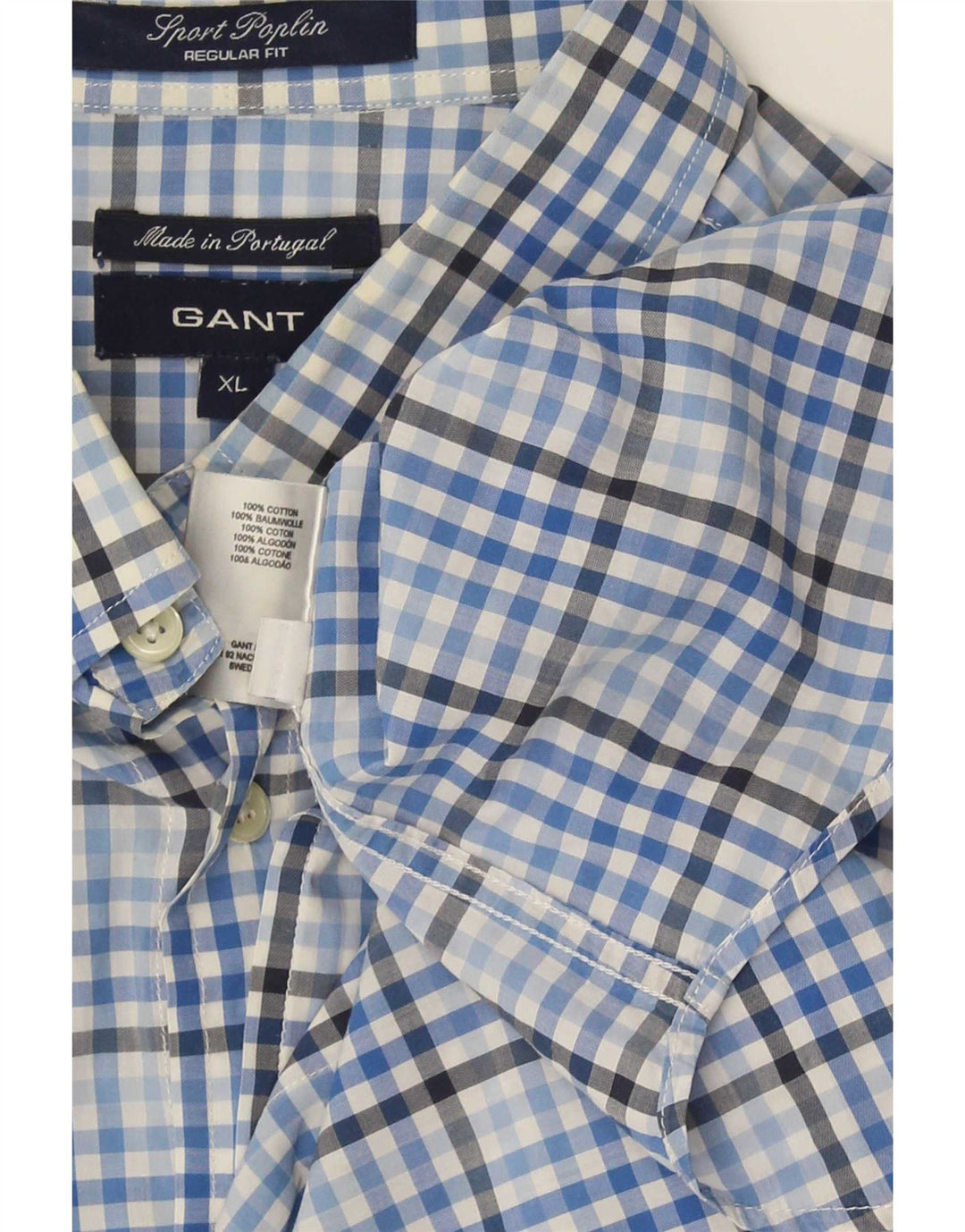 Gant Camisa masculina regular fit XL azul algodão guingão
