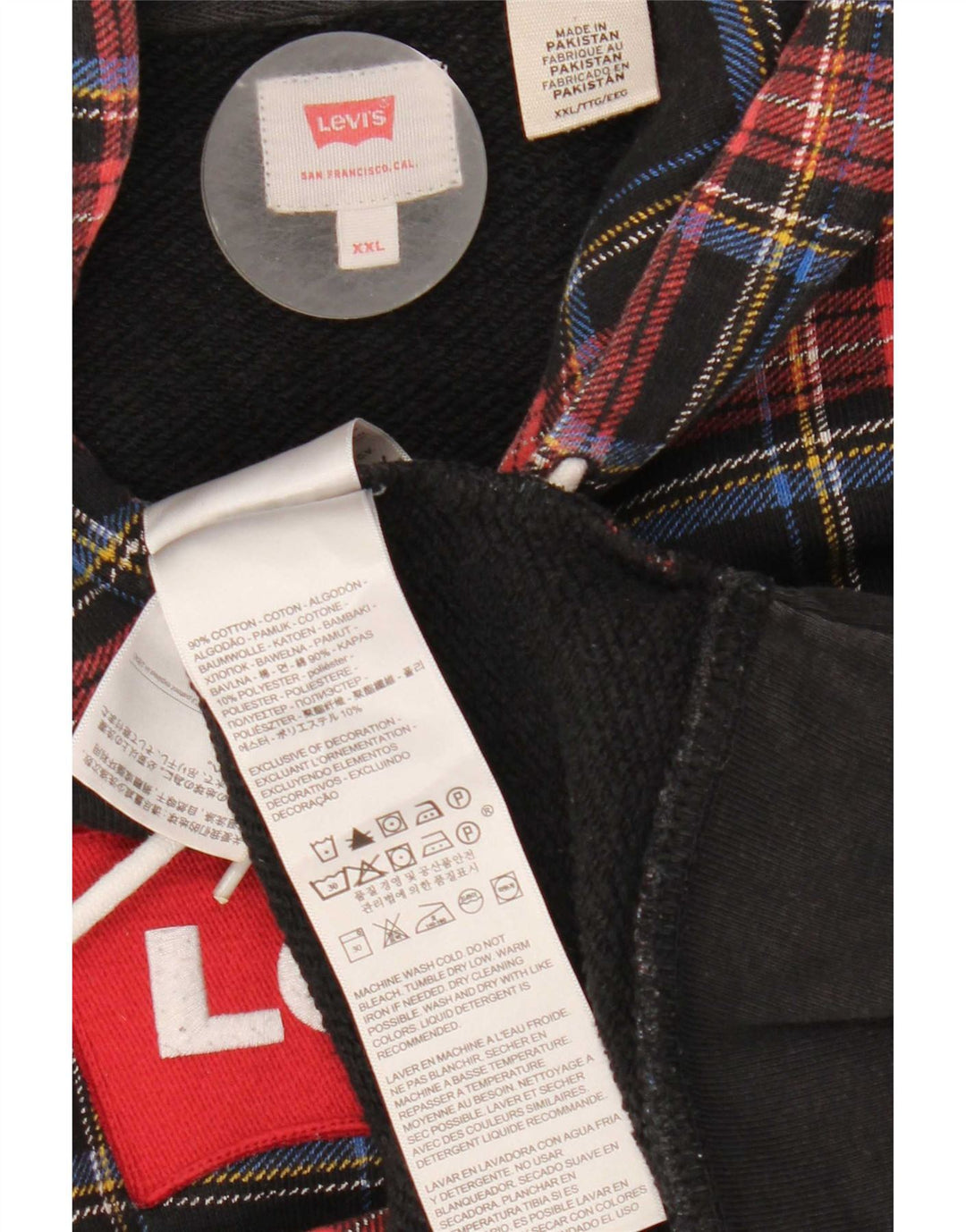 Moletom com capuz gráfico masculino Levi's 2XL algodão xadrez multicolorido