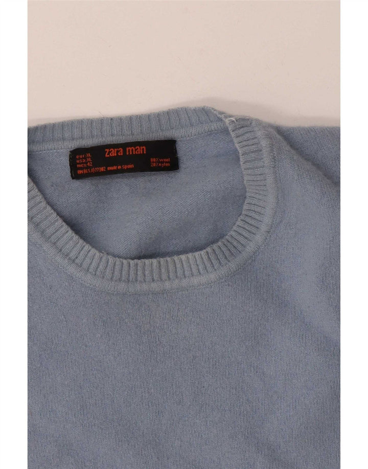 Zara Suéter masculino com gola redonda pequeno azul