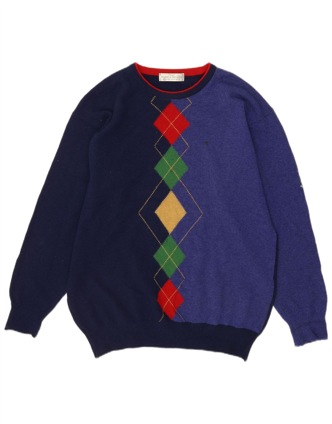 Suéter masculino Marks & Spencer com gola redonda, azul marinho médio
