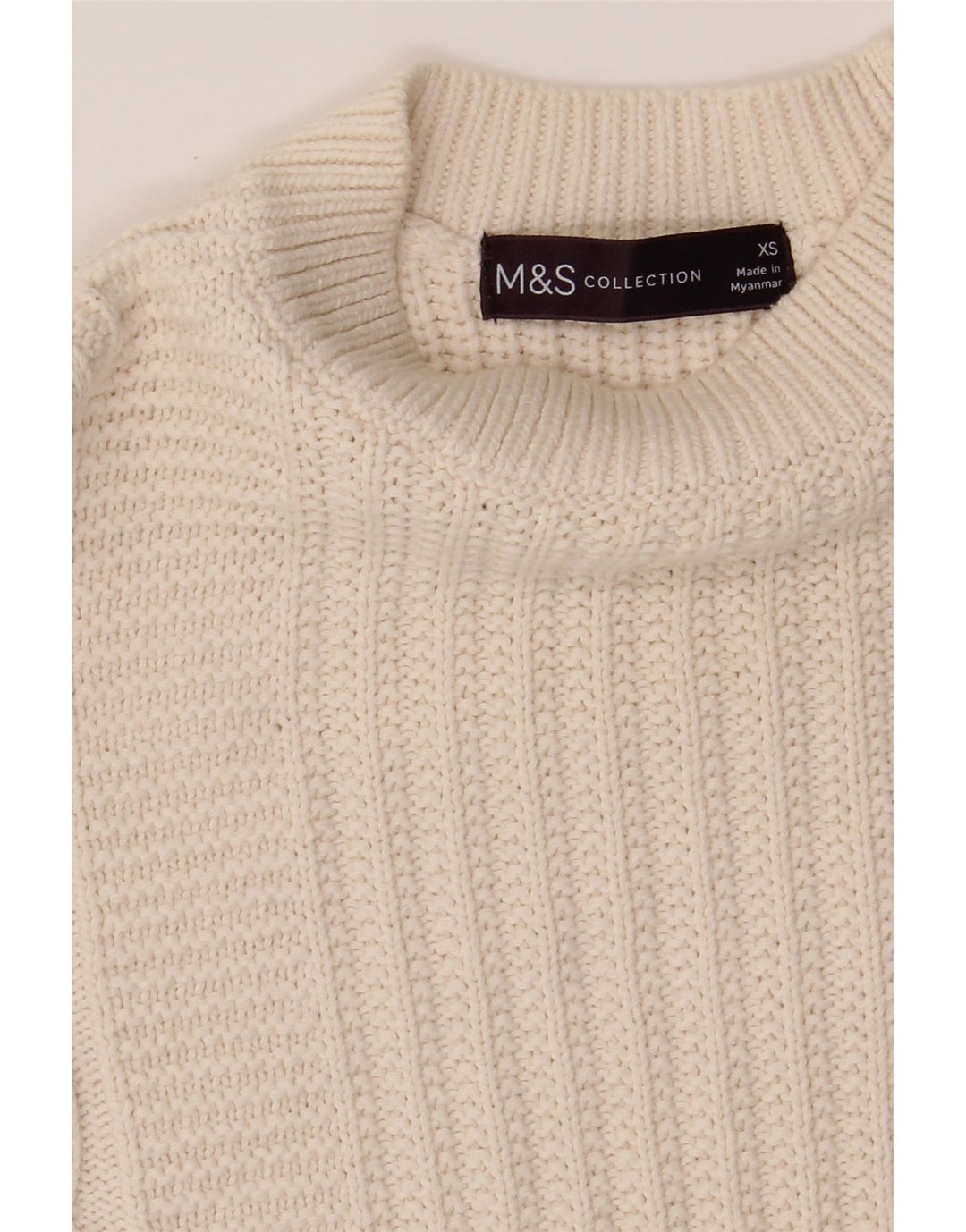 MARKS & SPENCER Womens Crew Neck Jumper Sweater UK 6 XS White Cotton Vintage Marks & Spencer and Second-Hand Marks & Spencer from Messina Hembry 