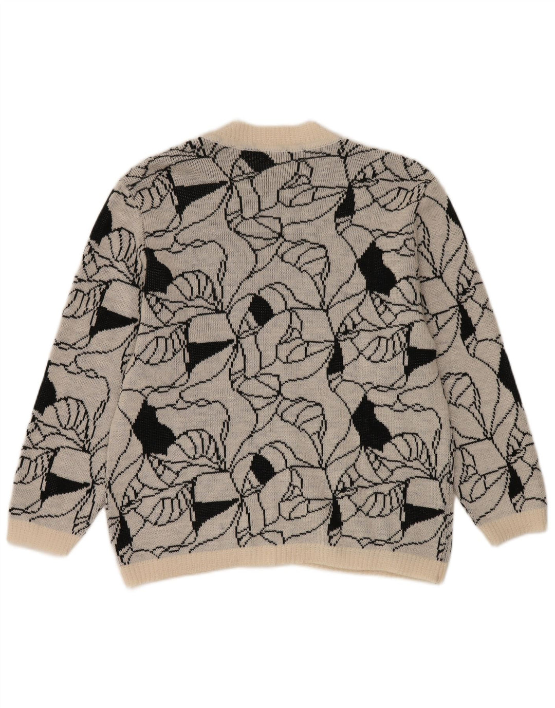 Suéter cardigã feminino vintage com padrão abstrato Reino Unido 14 grande cinza