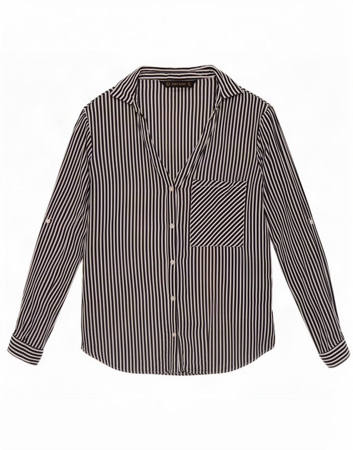 Camisa feminina Zara Reino Unido 12 risca de giz preta média