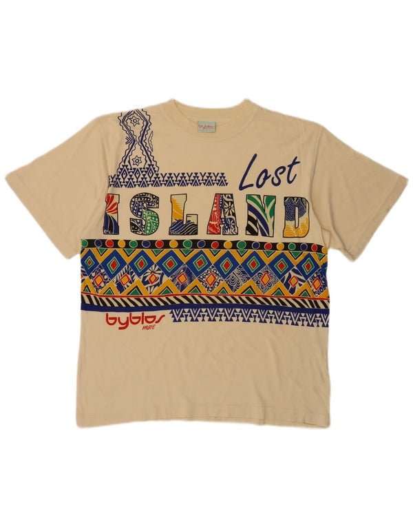 Camiseta masculina gráfica Byblos Top grande de algodão bege