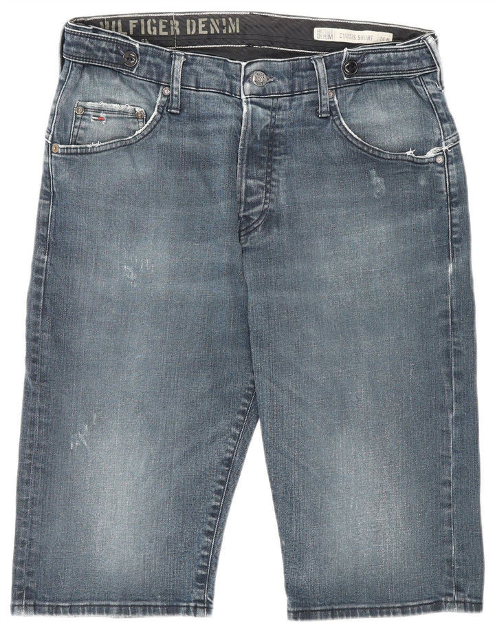 Shorts jeans masculino Tommy Hilfiger Curtis desgastado W32 azul médio