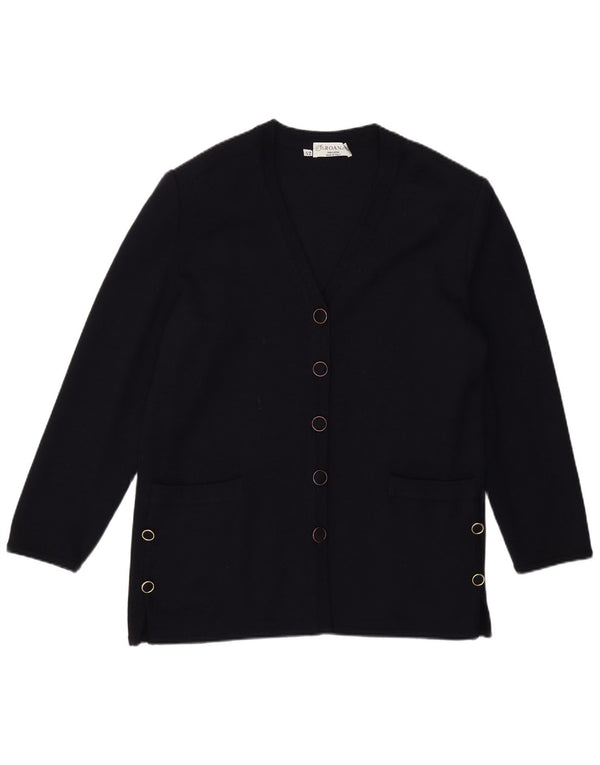 Suéter cardigã feminino Maglieria IT 52 2XL lã azul marinho
