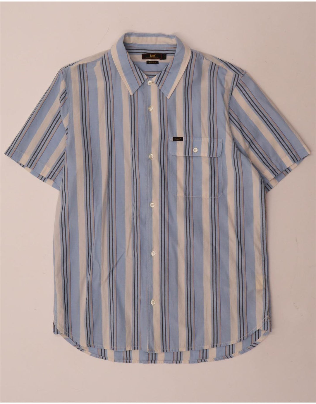 Camisa masculina Lee manga curta regular fit grande algodão listrado azul